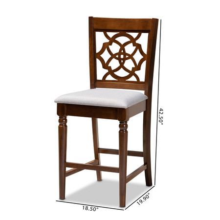 Baxton Studio Oscar Grey Upholstered and Walnut Wood 2-Piece Pub Chair Set 166-9890